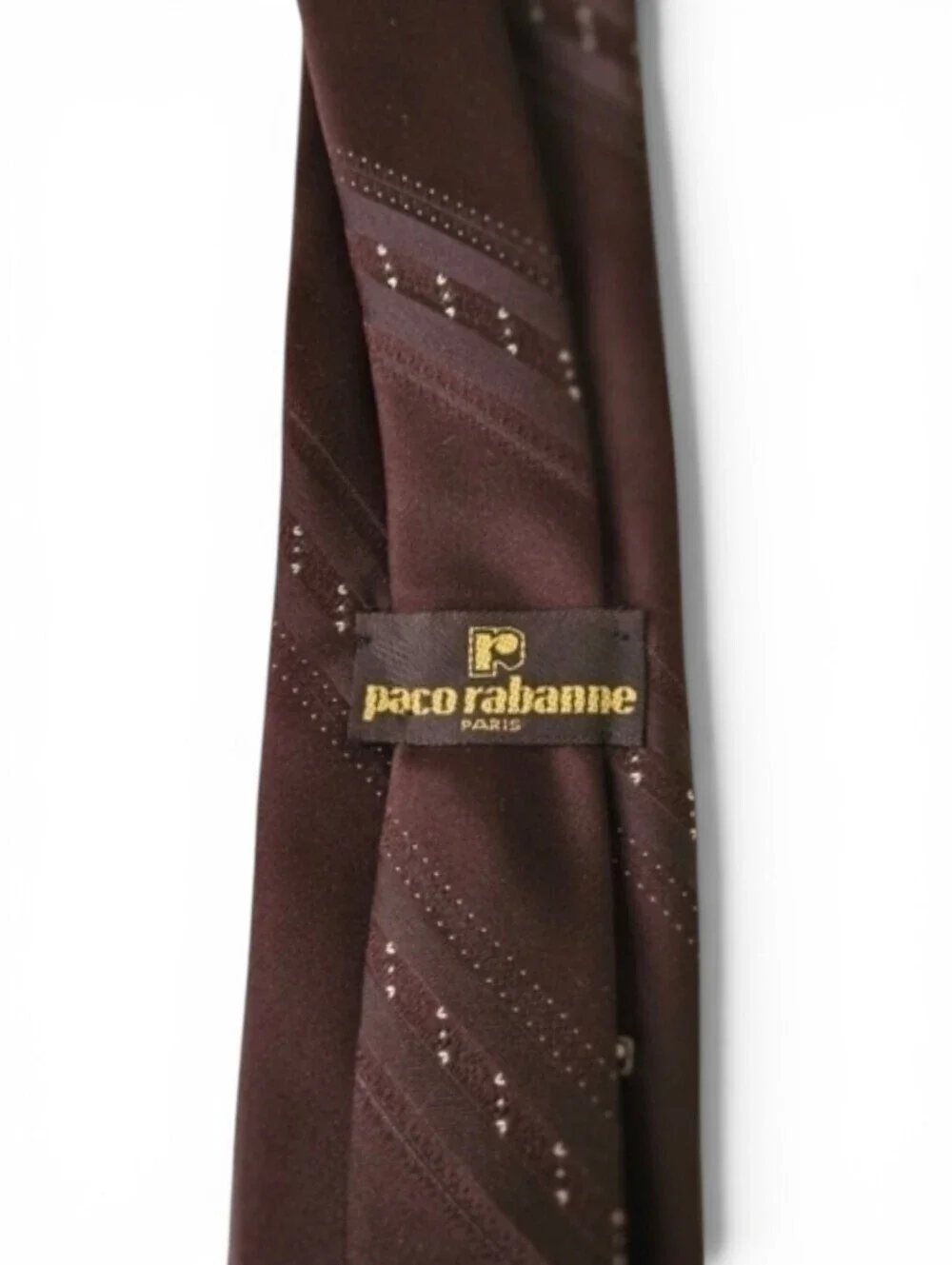 Paco Rabanne Paris Embroidered Vintage Monogram Necktie in Umber Brown and Tan